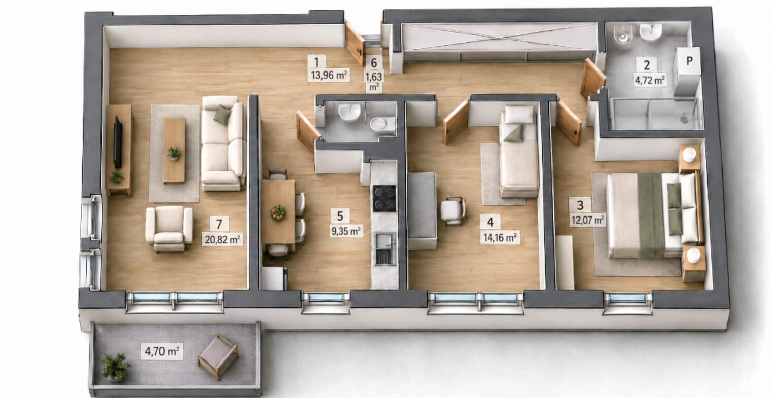 Garden Residence | 76,61 m² | 3 pokoje | Zabłocie