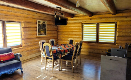 Dom z bali nad brzegiem jeziora ślesińskiego