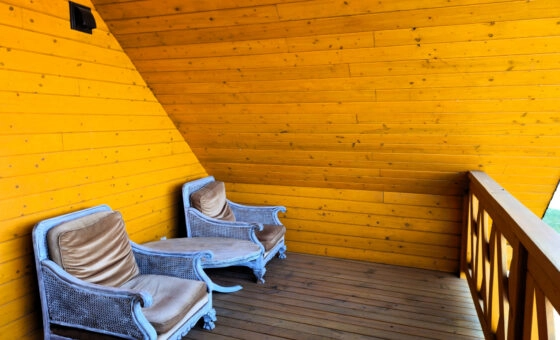 Dom z bali nad brzegiem jeziora ślesińskiego