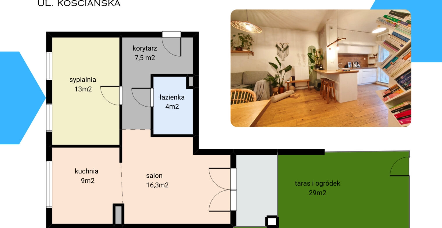 2 pokoje | 49 m² | ogródek 30 m² | garaż |