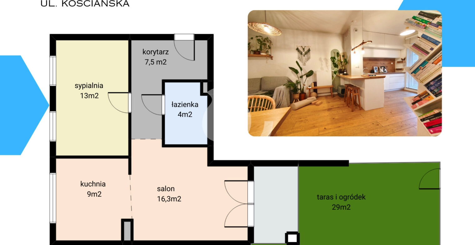 2 pokoje | 49 m² | ogródek 30 m² | garaż |