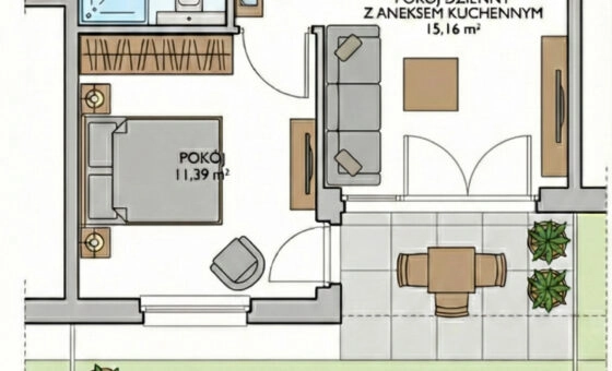 Gotowe PKM ogródek zachód 39m2 balkon i taras