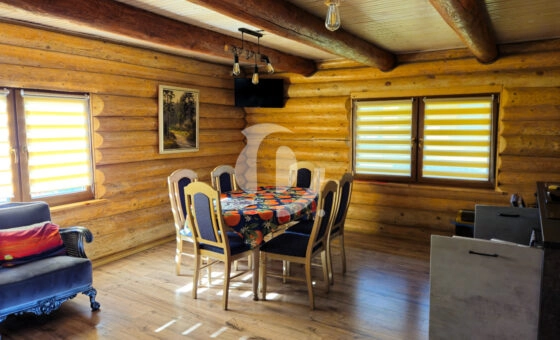 Dom z bali nad brzegiem jeziora ślesińskiego