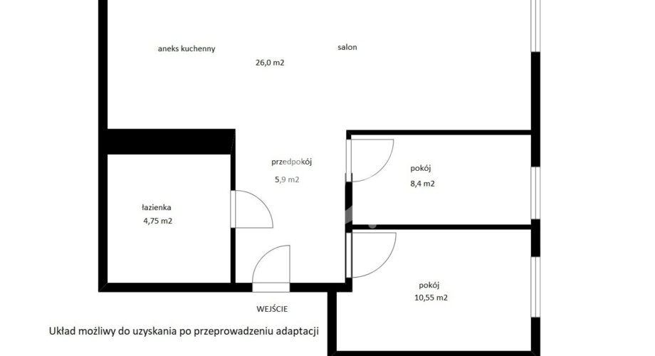 54,66 m2 z potencjałęm na 3 pokoje z aneksem