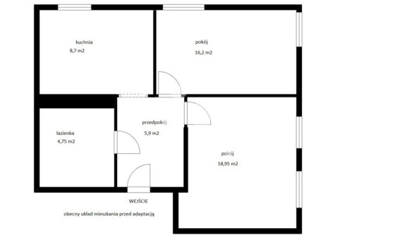 54,66 m2 z potencjałęm na 3 pokoje z aneksem
