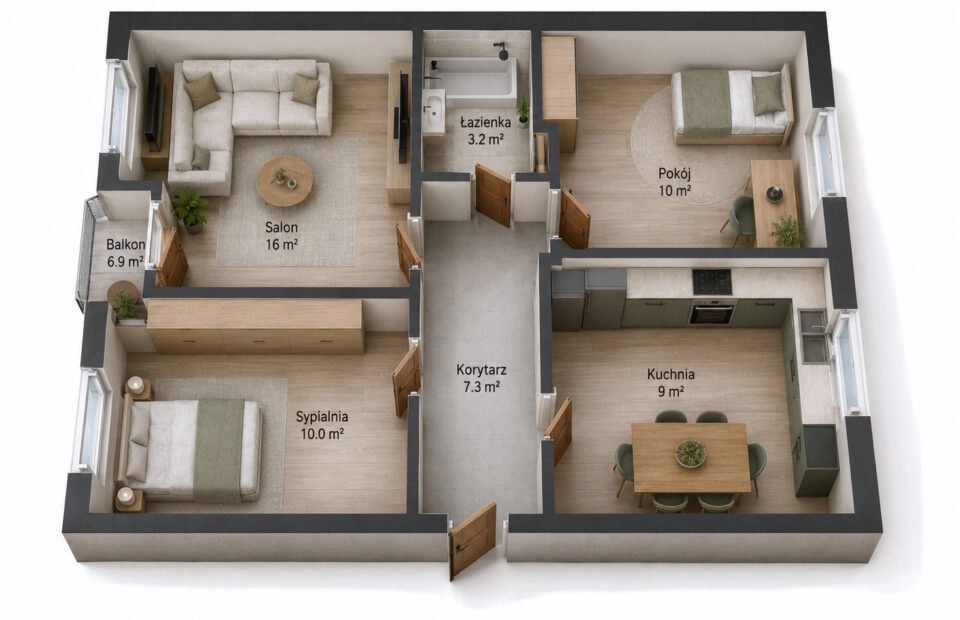 3 pokoje po remoncie | 5 min od plaży | Balkon