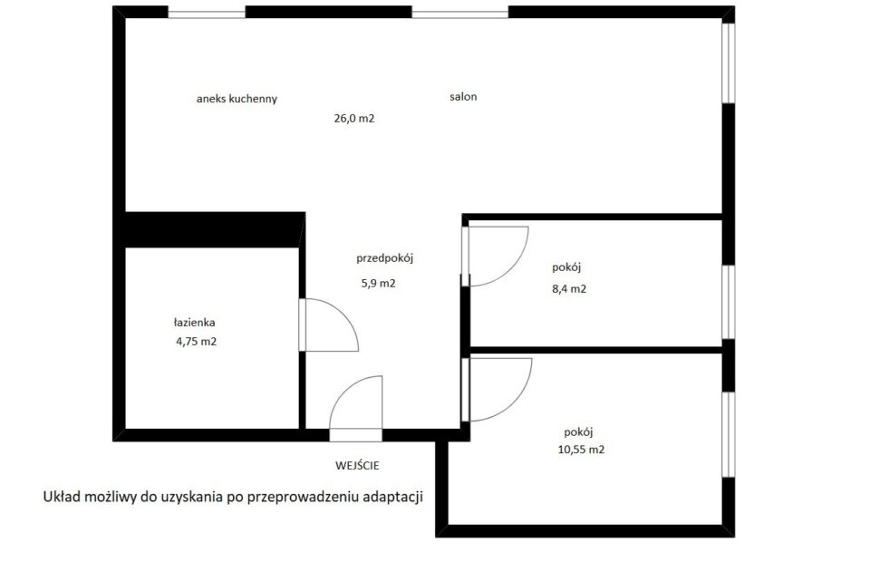 54,66 m2 z potencjałęm na 3 pokoje z aneksem