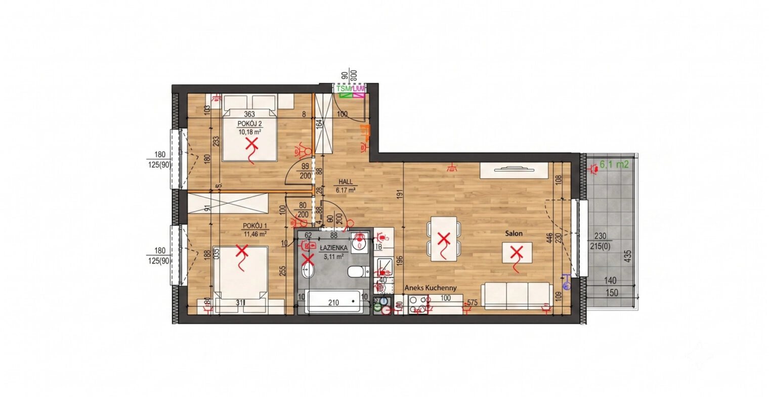 Ciche i bezpieczne| 3 pokoje 58 m² z balkonem